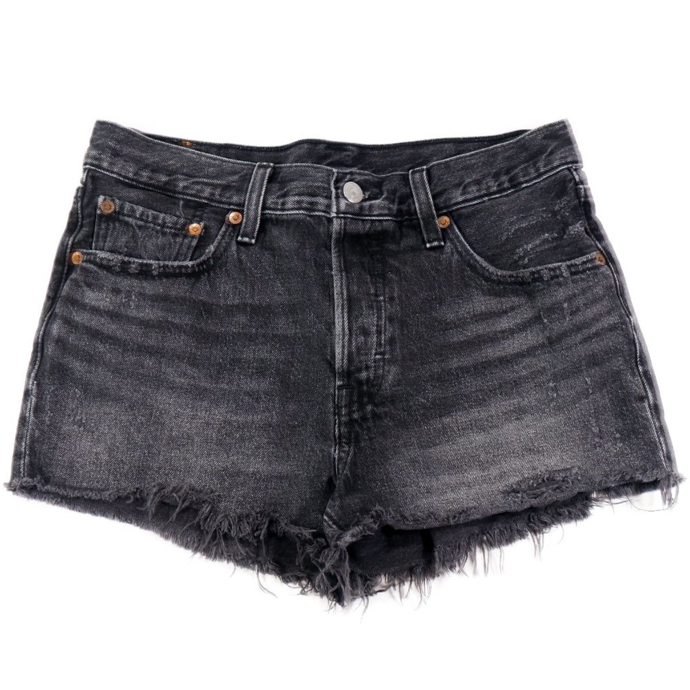 Levi’s 501 High Rise Distressed Denim Shorts in Black Size 28
